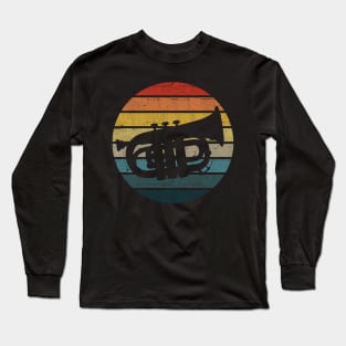 Baritone Silhouette On A Distressed Retro Sunset design Long Sleeve T-Shirt